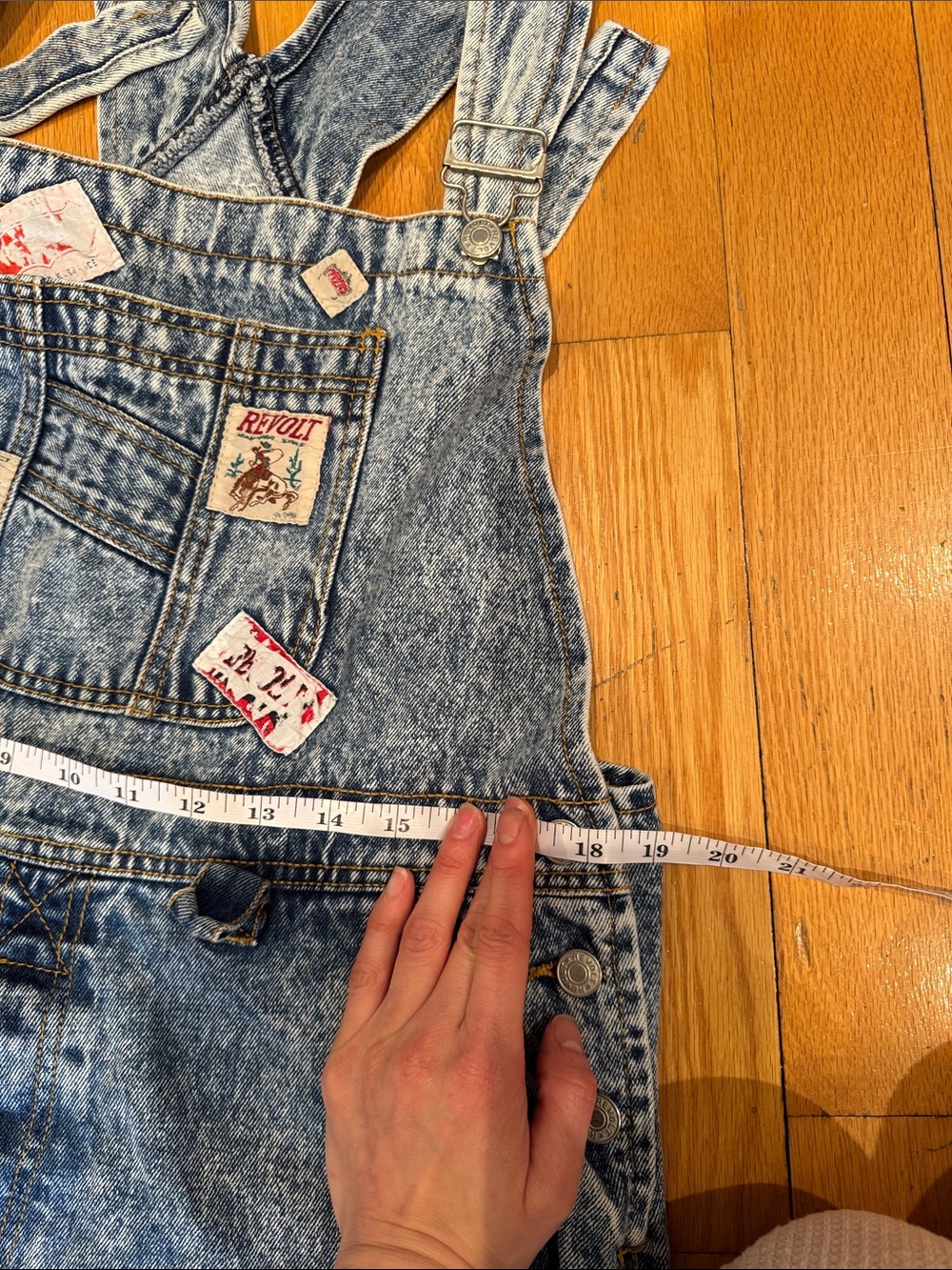 vintage 1980s revolt denim patchwork overalls - Picture 7 of 8